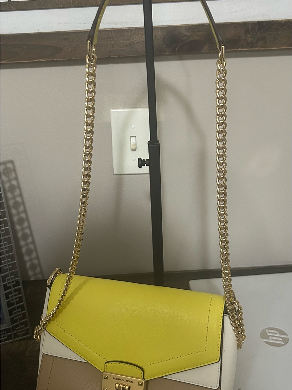 Michael Kors Yellow & White Kinsey Medium Crossbody - Picture 6 of 13